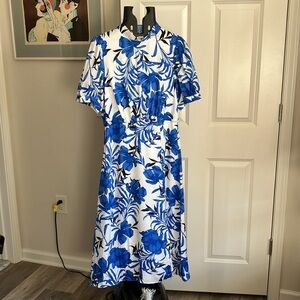 Julia Jordan Blue white Hawaiian print dress size 8 lined polyester